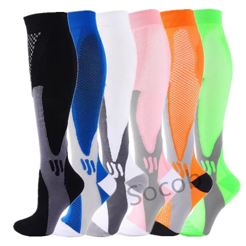 3/6/7 Pairs of Compression Socks Varicose Edema Knee Stretch Socks Outdoor Running Cycling Hiking Sports Socks Gym Yoga Football