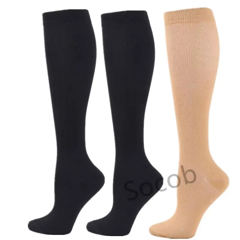 3/6/7 Pairs of Compression Socks Varicose Edema Knee Stretch Socks Outdoor Running Cycling Hiking Sports Socks Gym Yoga Football