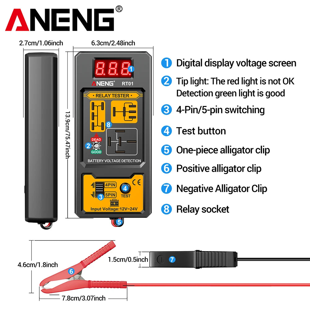 Brake Fluid Tester Handheld Oil Digital Display Screen Audible/Visual Alarm BF01+RT01 Digital Relay Detection Test Kit