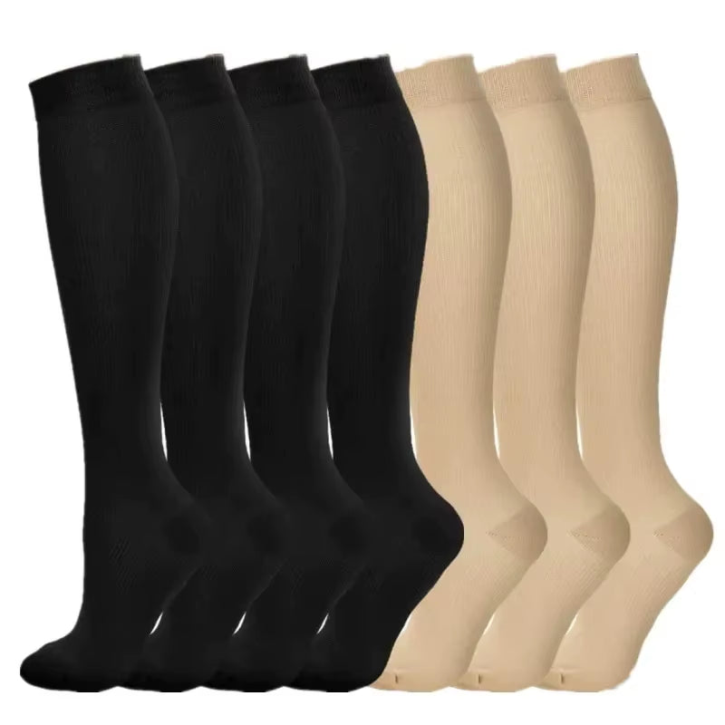 3/6/7 Pairs of Compression Socks Varicose Edema Knee Stretch Socks Outdoor Running Cycling Hiking Sports Socks Gym Yoga Football