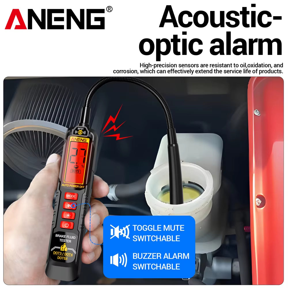 Brake Fluid Tester Handheld Oil Digital Display Screen Audible/Visual Alarm BF01+RT01 Digital Relay Detection Test Kit