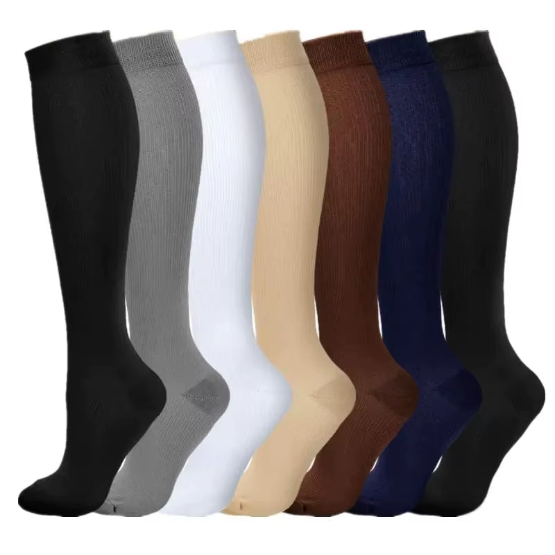 3/6/7 Pairs of Compression Socks Varicose Edema Knee Stretch Socks Outdoor Running Cycling Hiking Sports Socks Gym Yoga Football