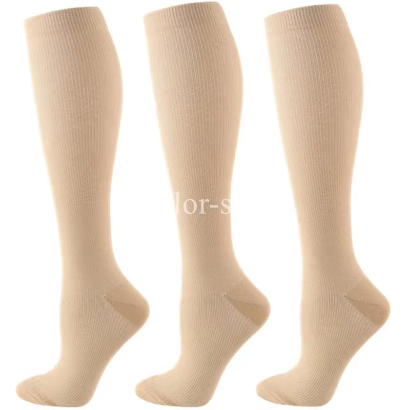 3/6/7 Pairs of Compression Socks Varicose Edema Knee Stretch Socks Outdoor Running Cycling Hiking Sports Socks Gym Yoga Football