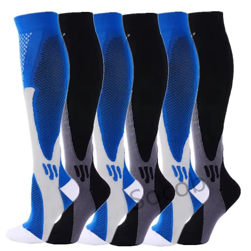3/6/7 Pairs of Compression Socks Varicose Edema Knee Stretch Socks Outdoor Running Cycling Hiking Sports Socks Gym Yoga Football