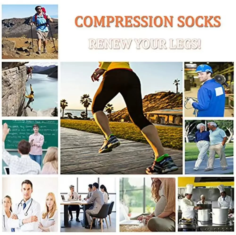 3/6/7 Pairs of Compression Socks Varicose Edema Knee Stretch Socks Outdoor Running Cycling Hiking Sports Socks Gym Yoga Football