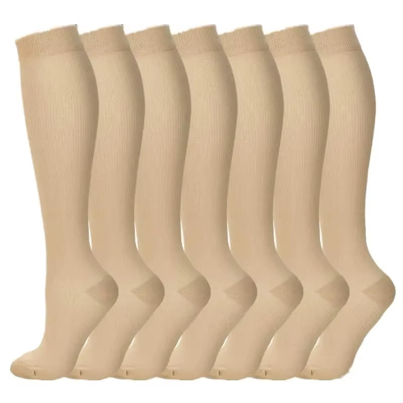3/6/7 Pairs of Compression Socks Varicose Edema Knee Stretch Socks Outdoor Running Cycling Hiking Sports Socks Gym Yoga Football