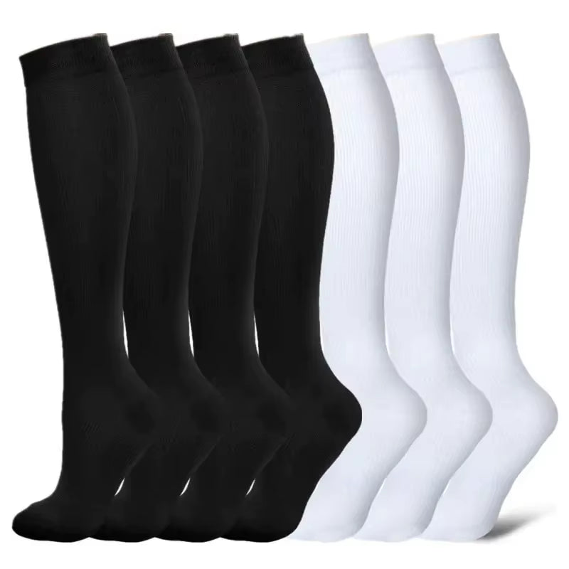 3/6/7 Pairs of Compression Socks Varicose Edema Knee Stretch Socks Outdoor Running Cycling Hiking Sports Socks Gym Yoga Football