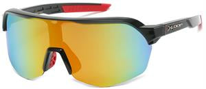 PLASTIC SPORT SUNGLASSES HALF WRAPS WITH ASST ONE PIECE OF MIRROR LENSES.