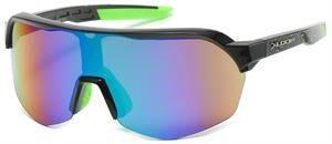 PLASTIC SPORT SUNGLASSES HALF WRAPS WITH ASST ONE PIECE OF MIRROR LENSES.
