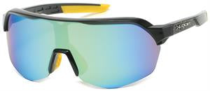 PLASTIC SPORT SUNGLASSES HALF WRAPS WITH ASST ONE PIECE OF MIRROR LENSES.