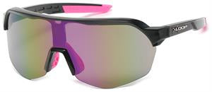 PLASTIC SPORT SUNGLASSES HALF WRAPS WITH ASST ONE PIECE OF MIRROR LENSES.