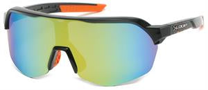 PLASTIC SPORT SUNGLASSES HALF WRAPS WITH ASST ONE PIECE OF MIRROR LENSES.
