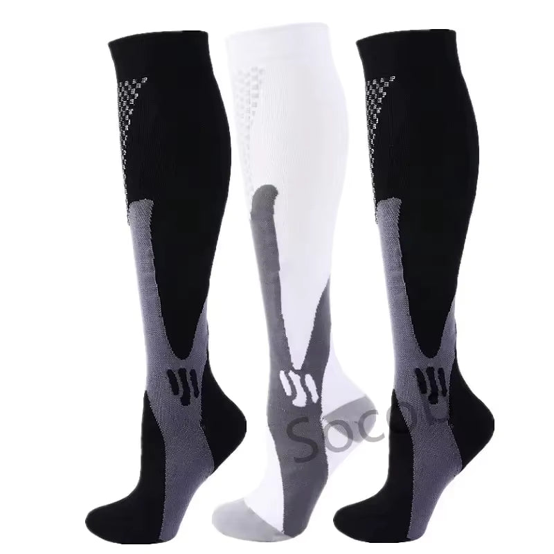 3/6/7 Pairs of Compression Socks Varicose Edema Knee Stretch Socks Outdoor Running Cycling Hiking Sports Socks Gym Yoga Football