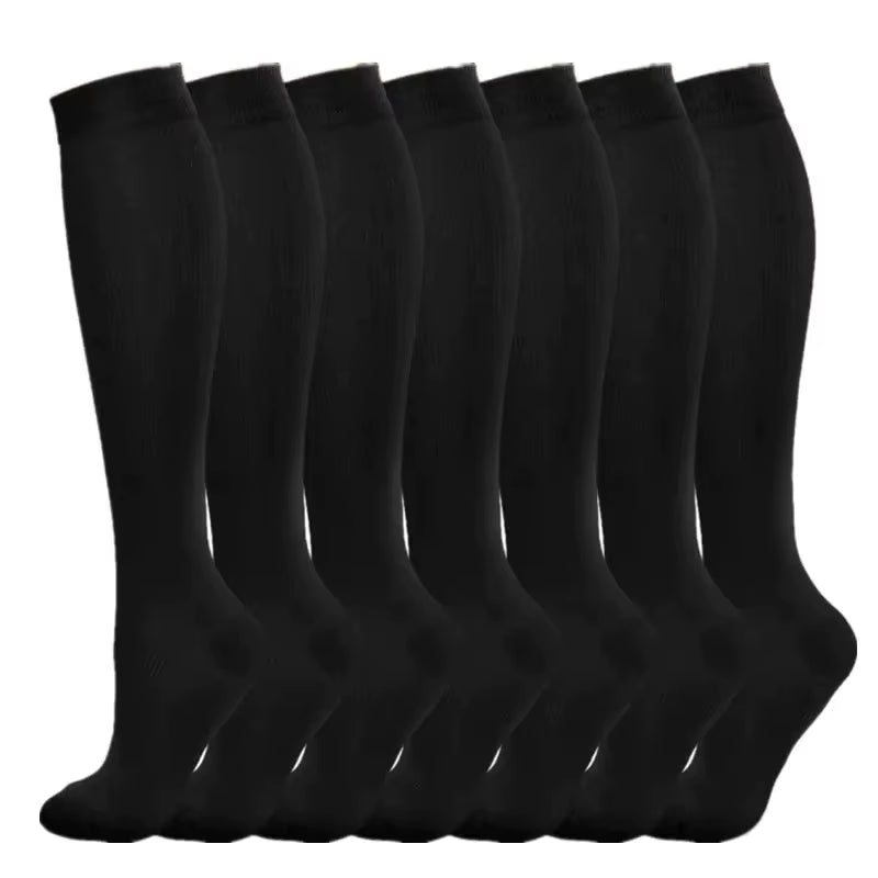3/6/7 Pairs of Compression Socks Varicose Edema Knee Stretch Socks Outdoor Running Cycling Hiking Sports Socks Gym Yoga Football