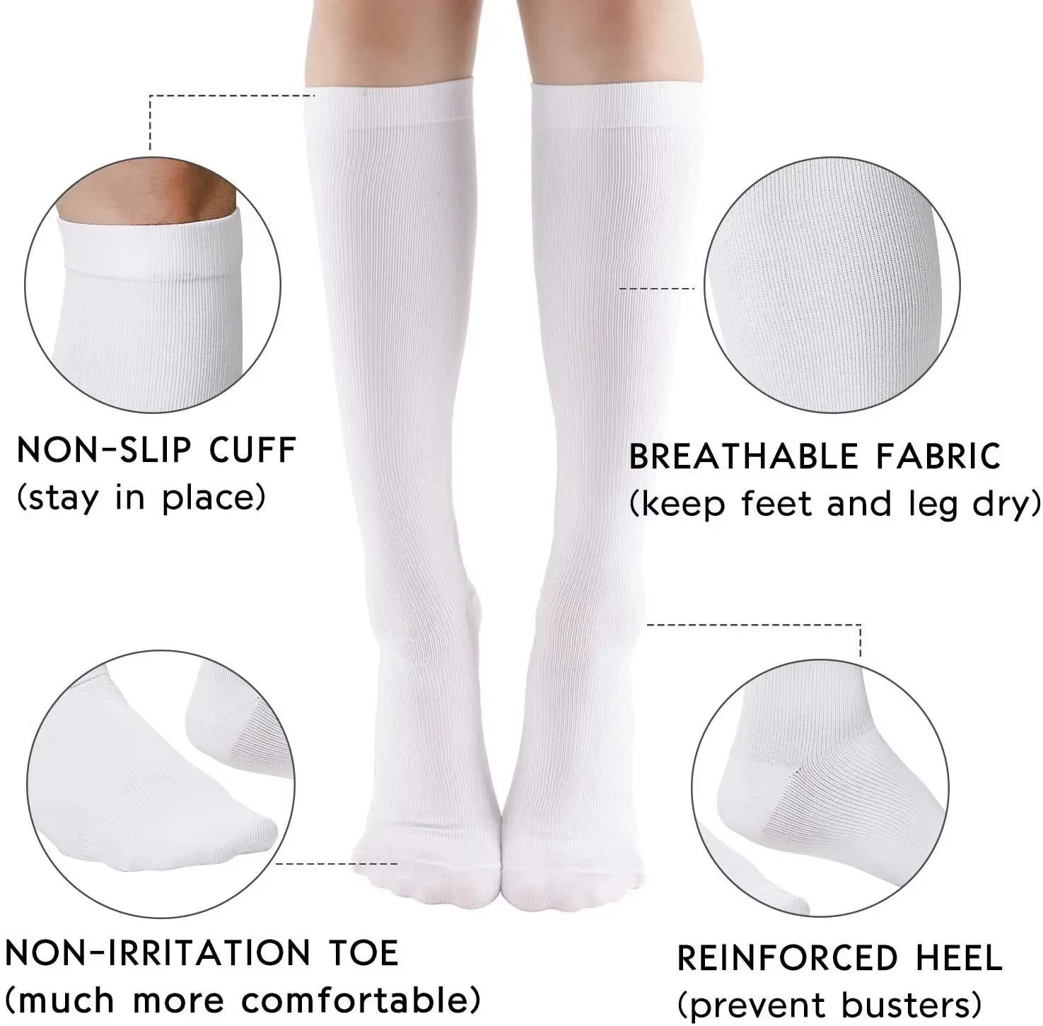 3/6/7 Pairs of Compression Socks Varicose Edema Knee Stretch Socks Outdoor Running Cycling Hiking Sports Socks Gym Yoga Football