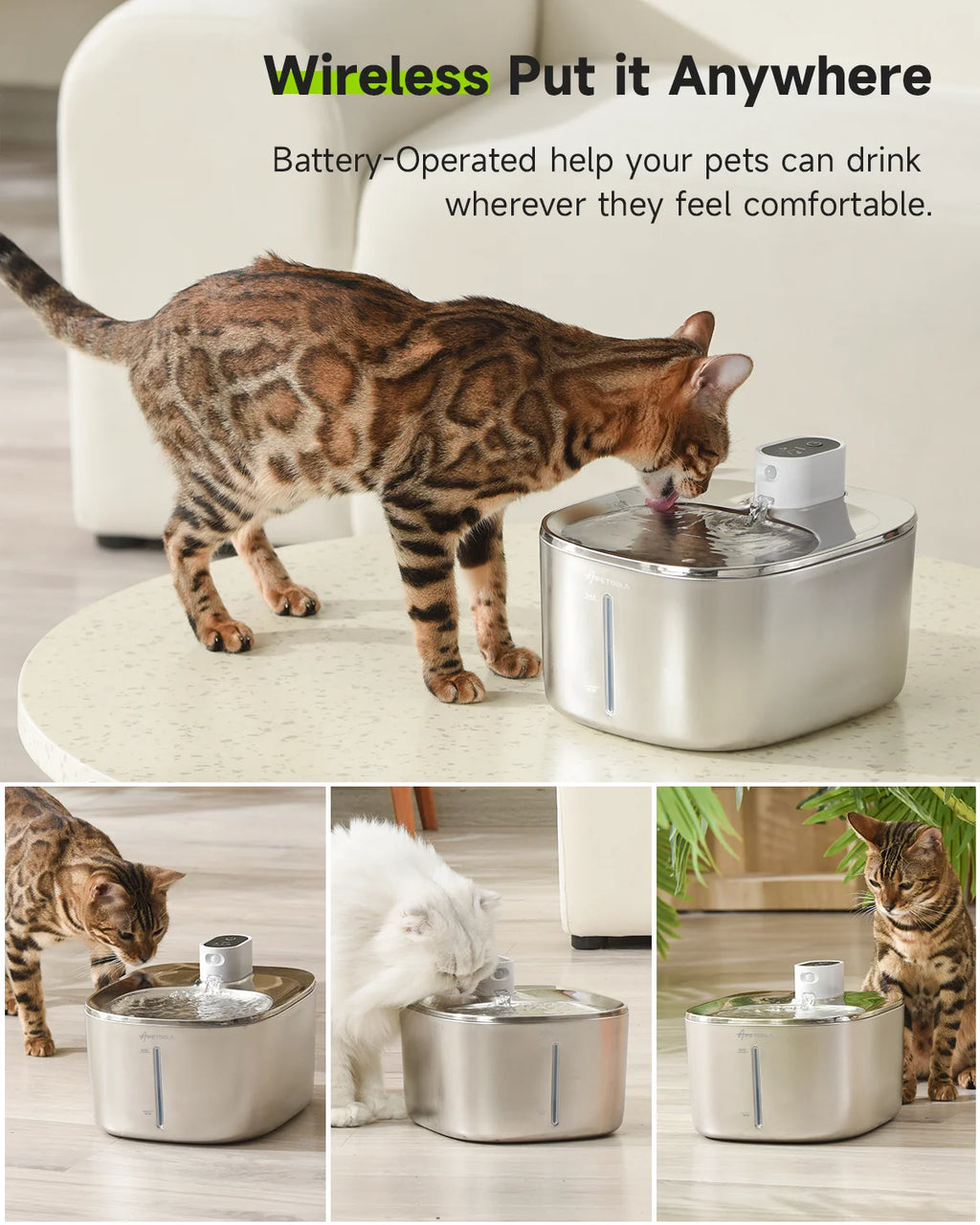 4L Cordless Cat Water Fountain - Automatic Sensor Pet Drinking Dispenser for Cats and Dogs