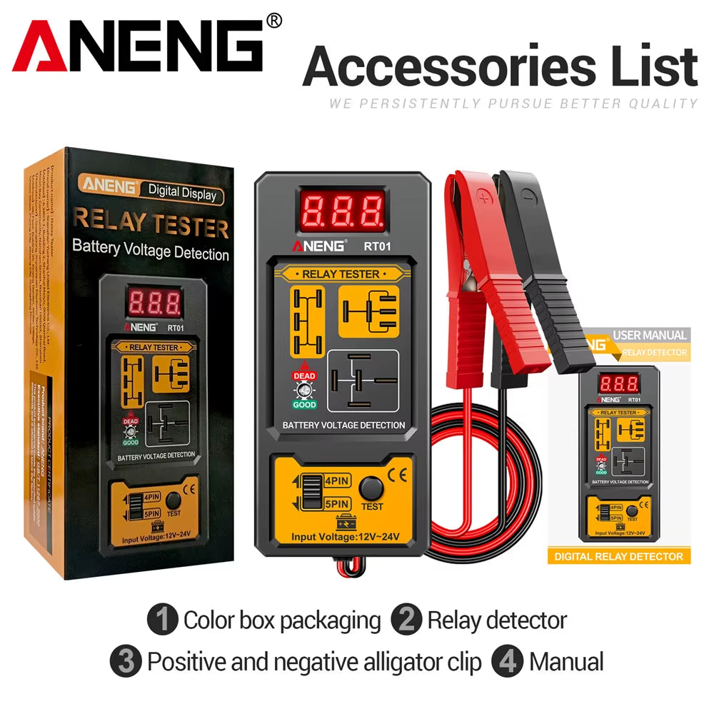 Brake Fluid Tester Handheld Oil Digital Display Screen Audible/Visual Alarm BF01+RT01 Digital Relay Detection Test Kit